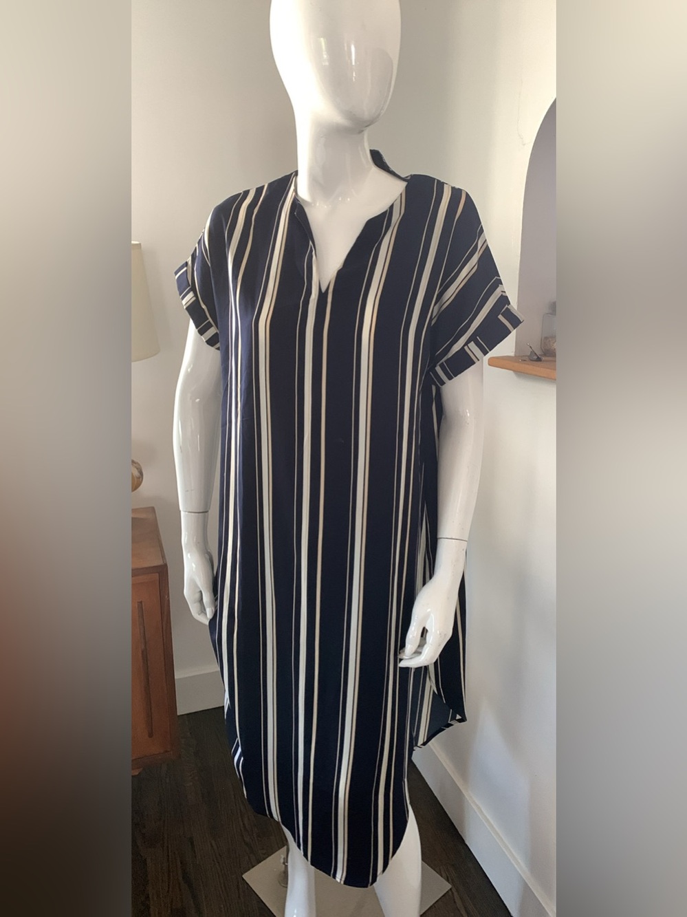 Striped Navy and White Women’s Tunic/kaftan Dress